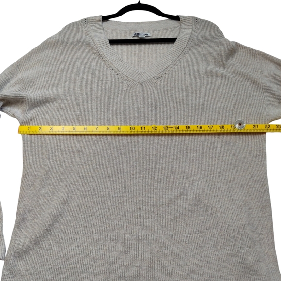 American‎ Eagle Knit Sweater V-Neck Relaxed Fit Ribbed Beige Size Large Cotton - Picture 9 of 12